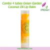 Combo 4 tubes of Green Garden Coconut Oil Lip Balm with the scent of honey, orange, matcha, gac
