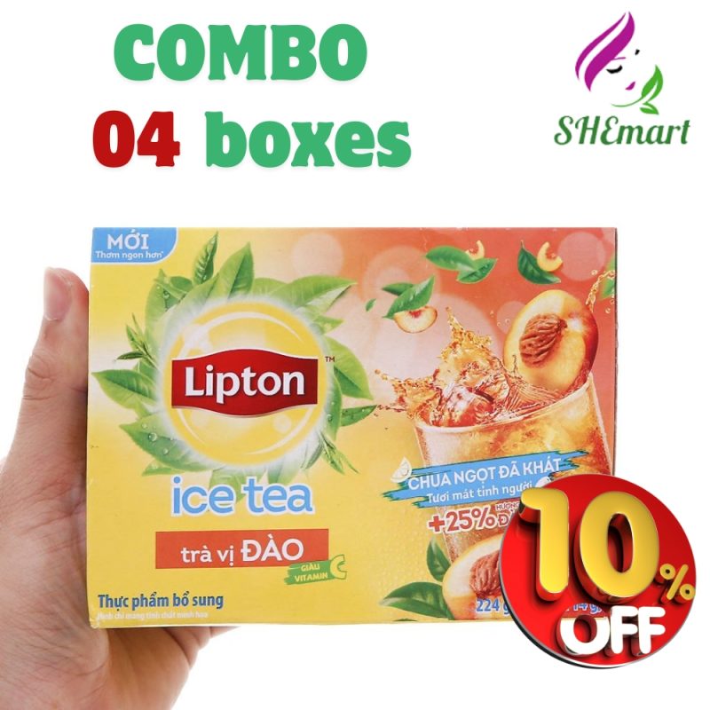 Combo 4 Boxes of Lipton Peach Ice Tea (192g each)
