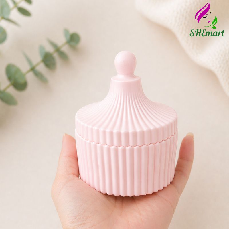 SCENTED CANDLE JAR – WHITE STRIPED ROUND WITH LID | DUBAI STYLE CUP 10x8 – HOME DECOR pink rose