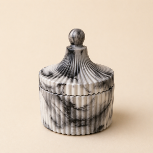 SCENTED CANDLE JAR – WHITE STRIPED ROUND WITH LID | DUBAI STYLE CUP 10x8 – HOME DECOR black